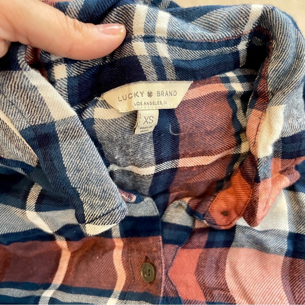 Lucky Brand Navy Plaid Shirt Size XS - Picture 5 of 6